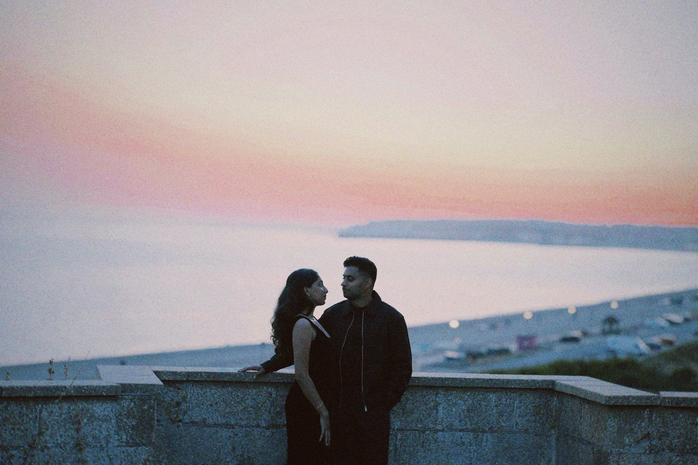 Arun and Anaina at dusk, wrapped in golden light